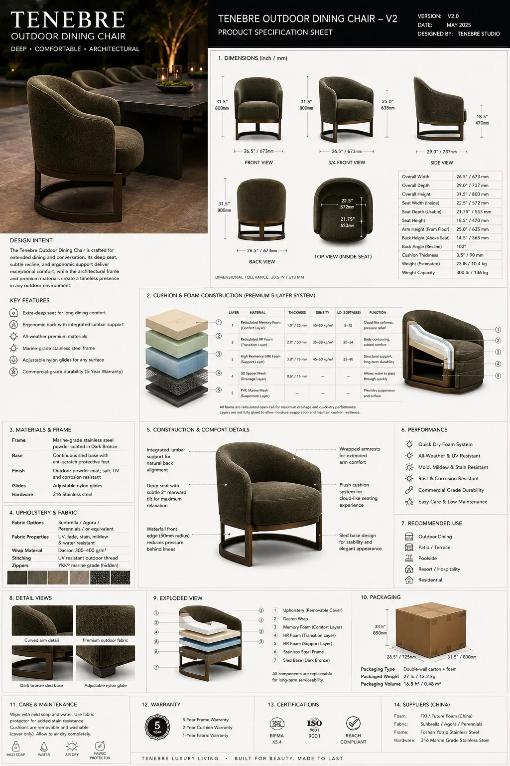 OUTDOOR DINING CHAIR V2 specification sheet
