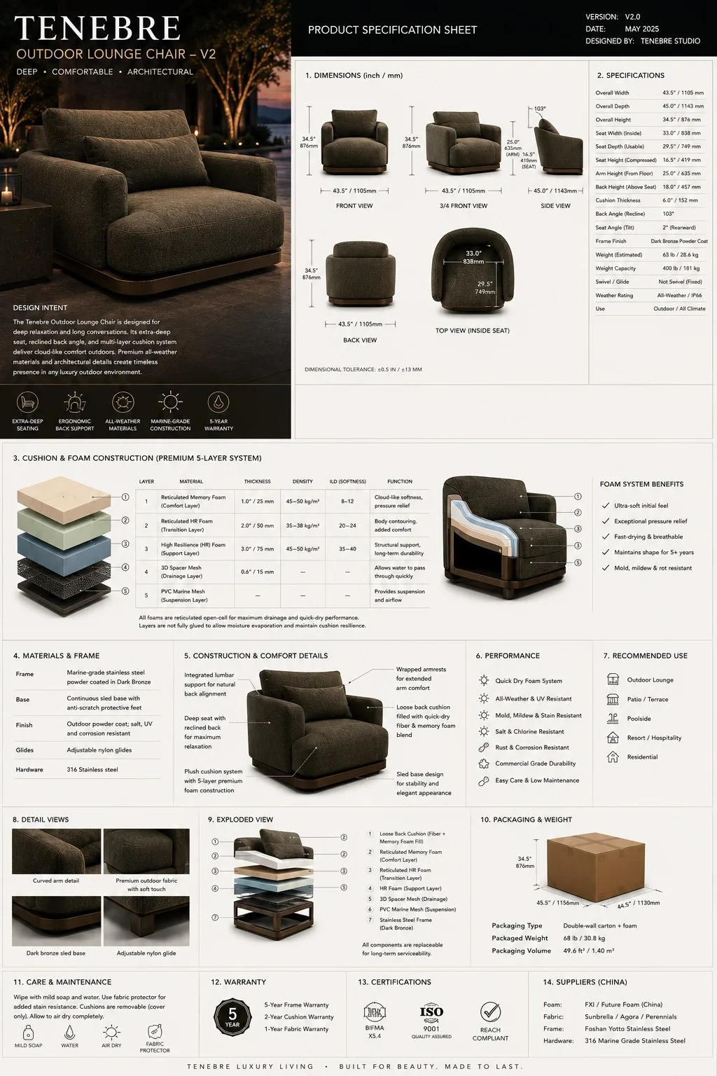 OUTDOOR LOUNGE CHAIR V2 specification sheet
